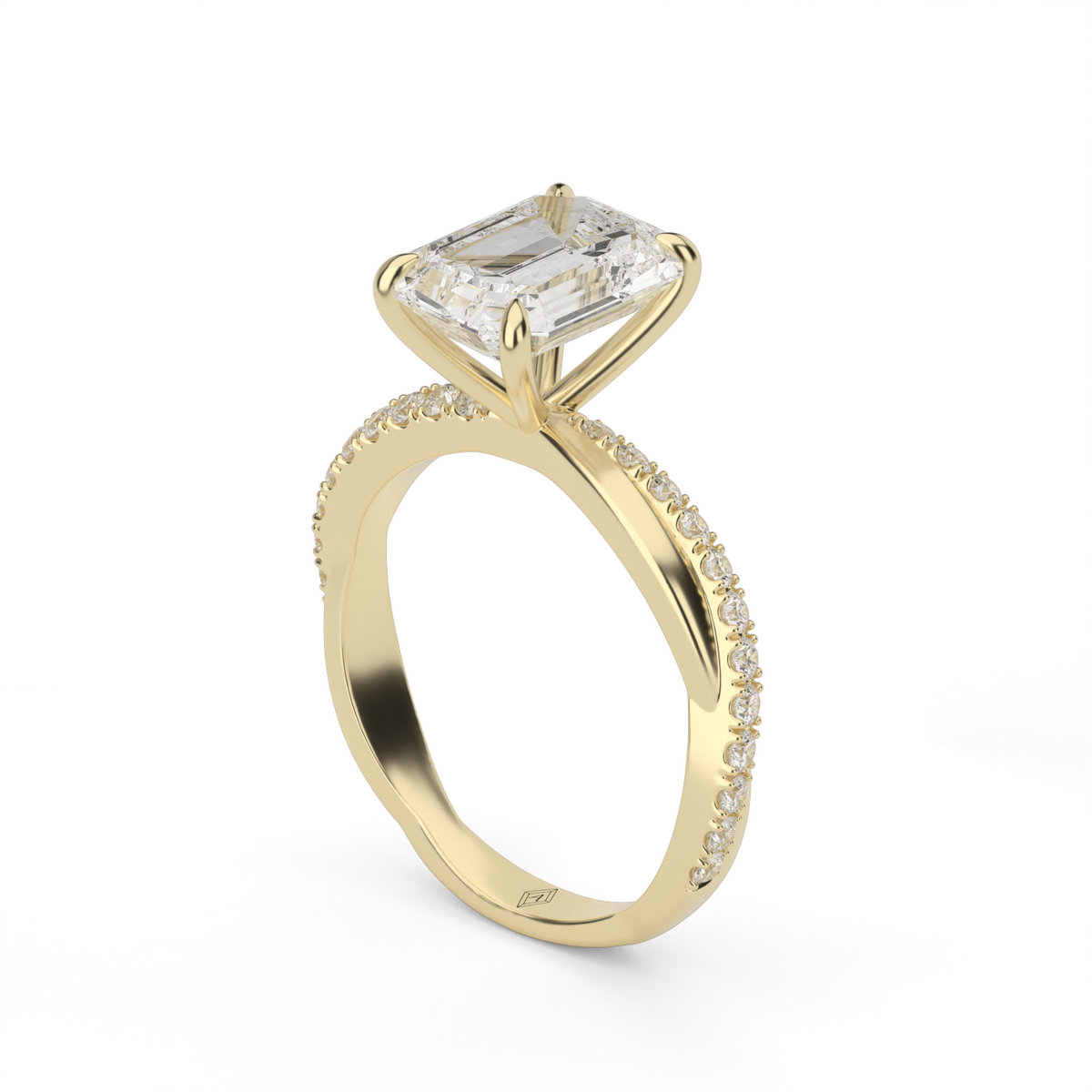 Pavé Shank Engagement Ring — 14K Yellow Gold / Emerald / Lab Diamond (image)