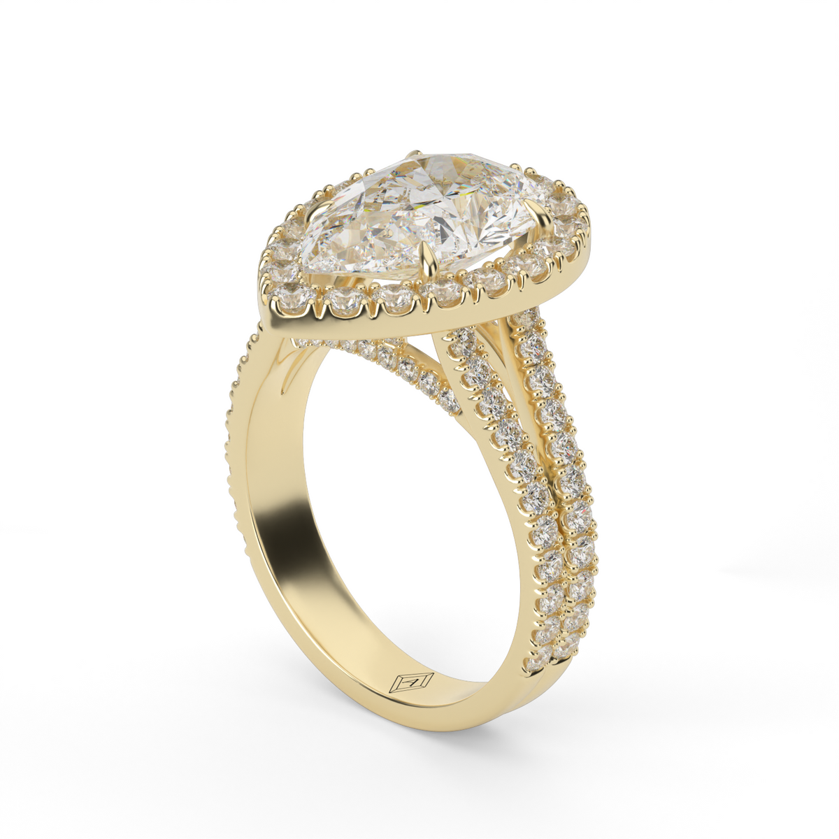 Split Band Diamond Halo Engagement Ring — 14K Yellow Gold / Pear / Lab Diamond (image)