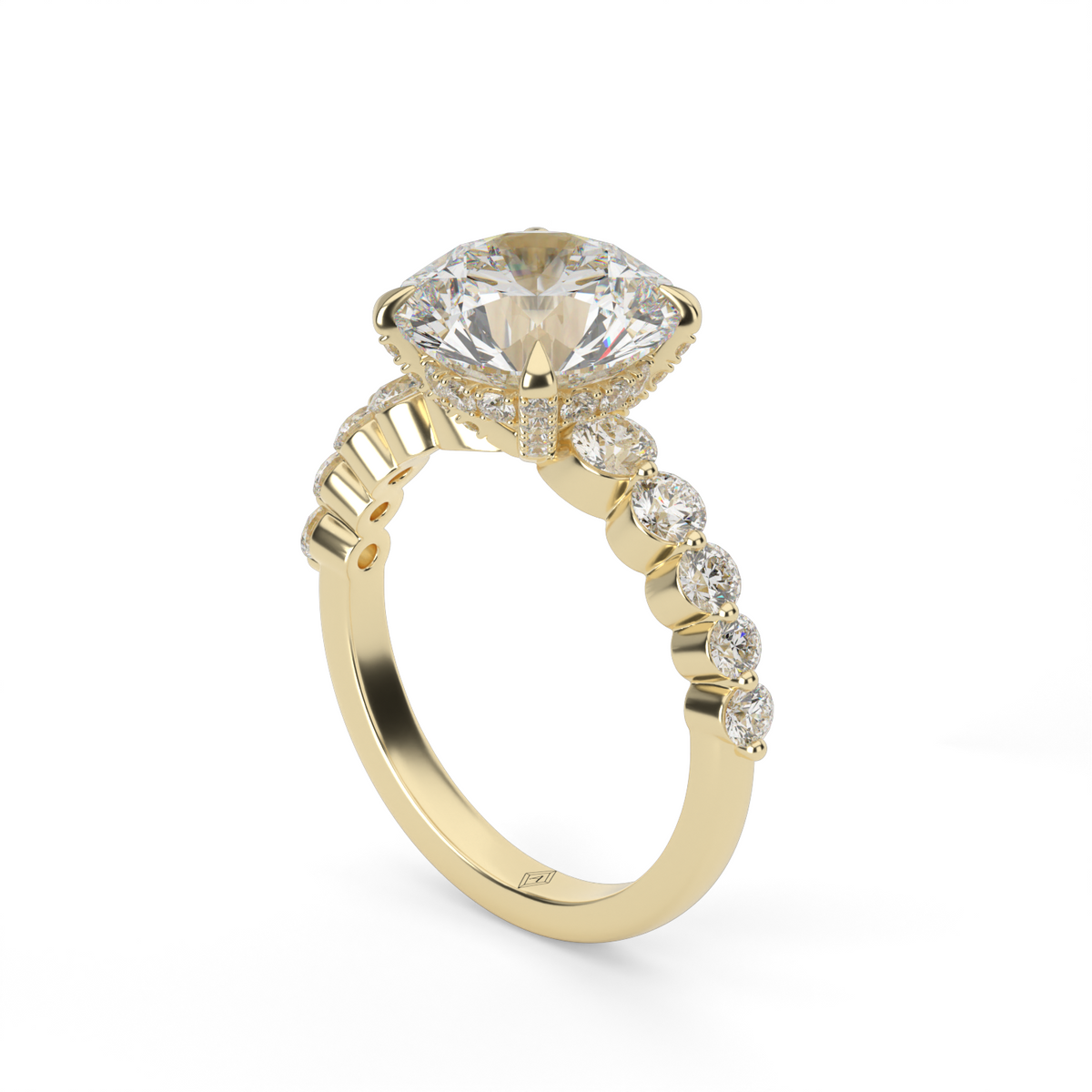 Emily Hidden Halo Engagement Ring — 14K Yellow Gold / Round / Lab Diamond (image)