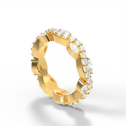 Yellow Gold Maruise Cut And Round Shape DIamond Eternity Ring/Band With Shared Prong Setting
