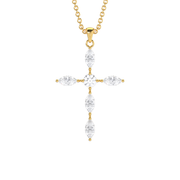 Yellow Gold Round Shape And Marquise Cut DIamond Cross Pendant WIth Single Prong Setting