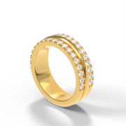 Yellow Gold Round Shape  Diamond Triple Row Eternity Ring/Band With U Cut Setting