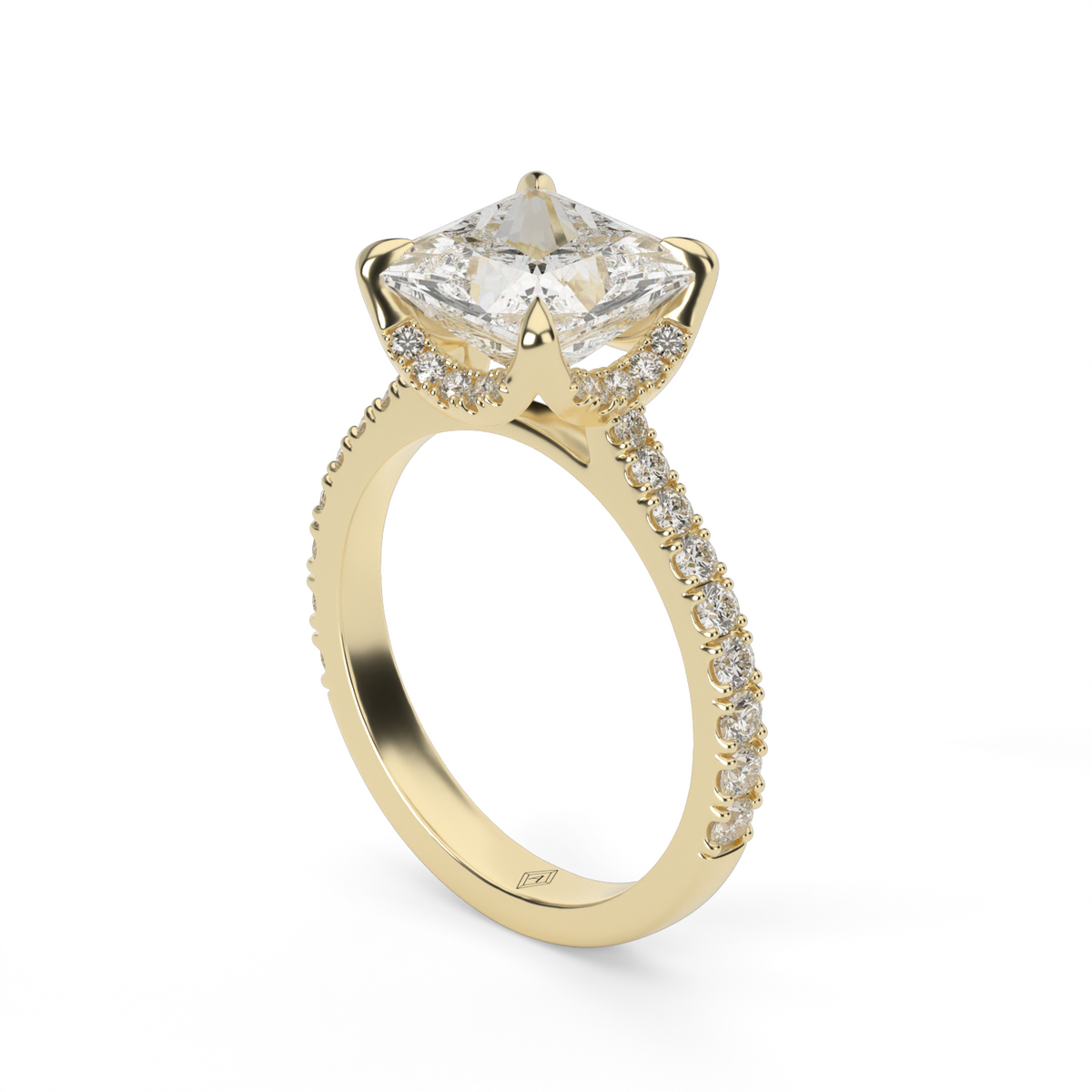 Hidden Halo Crown Engagement Ring — 14K Yellow Gold / Princess / Lab Diamond (image)