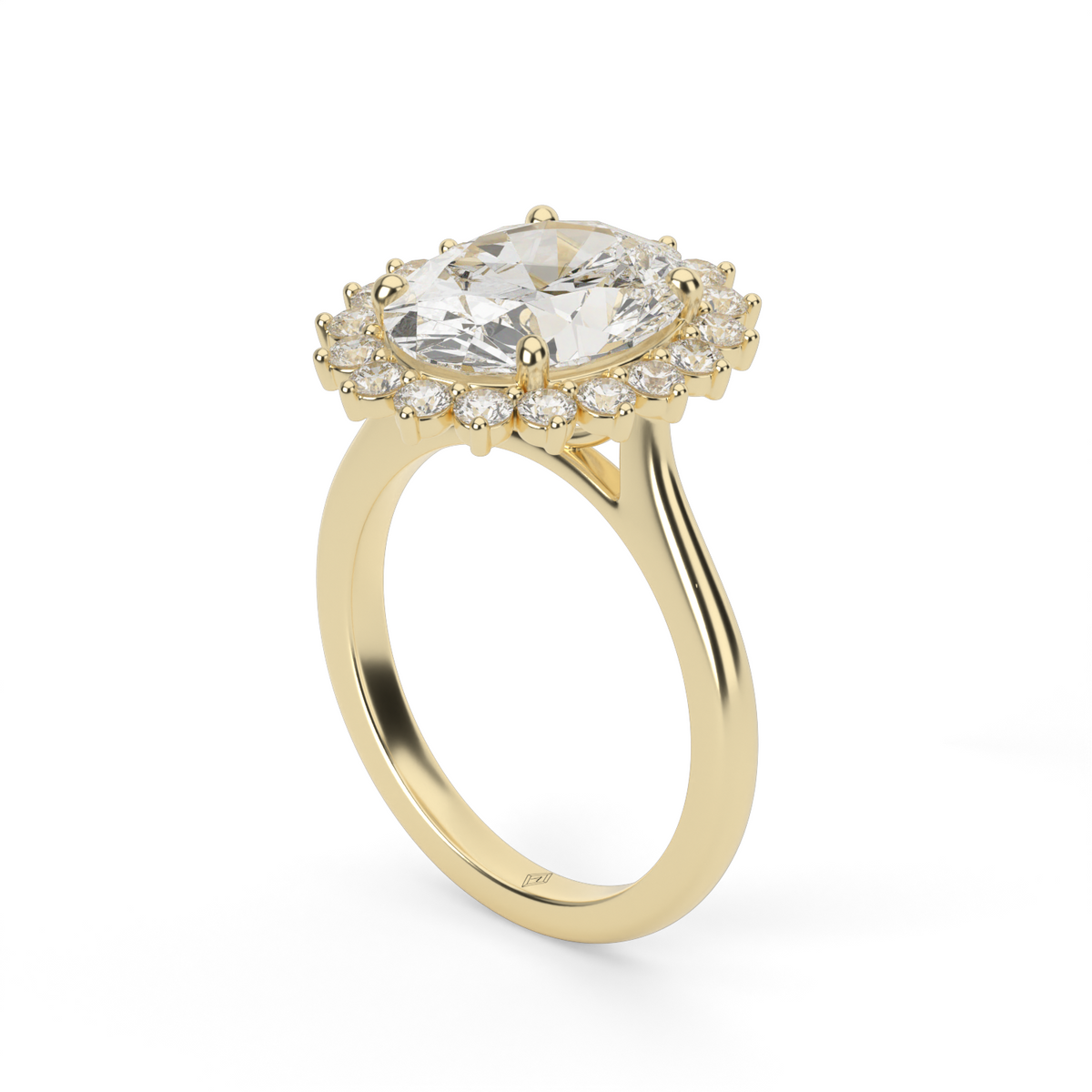 Flower Engagement Ring — 14K Yellow Gold / Oval / Lab Diamond (image)