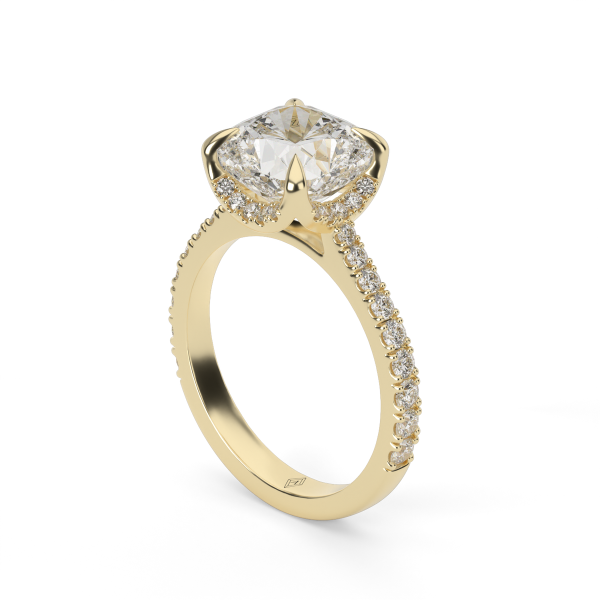 Hidden Halo Crown Engagement Ring — 14K Yellow Gold / Cushion / Lab Diamond (image)