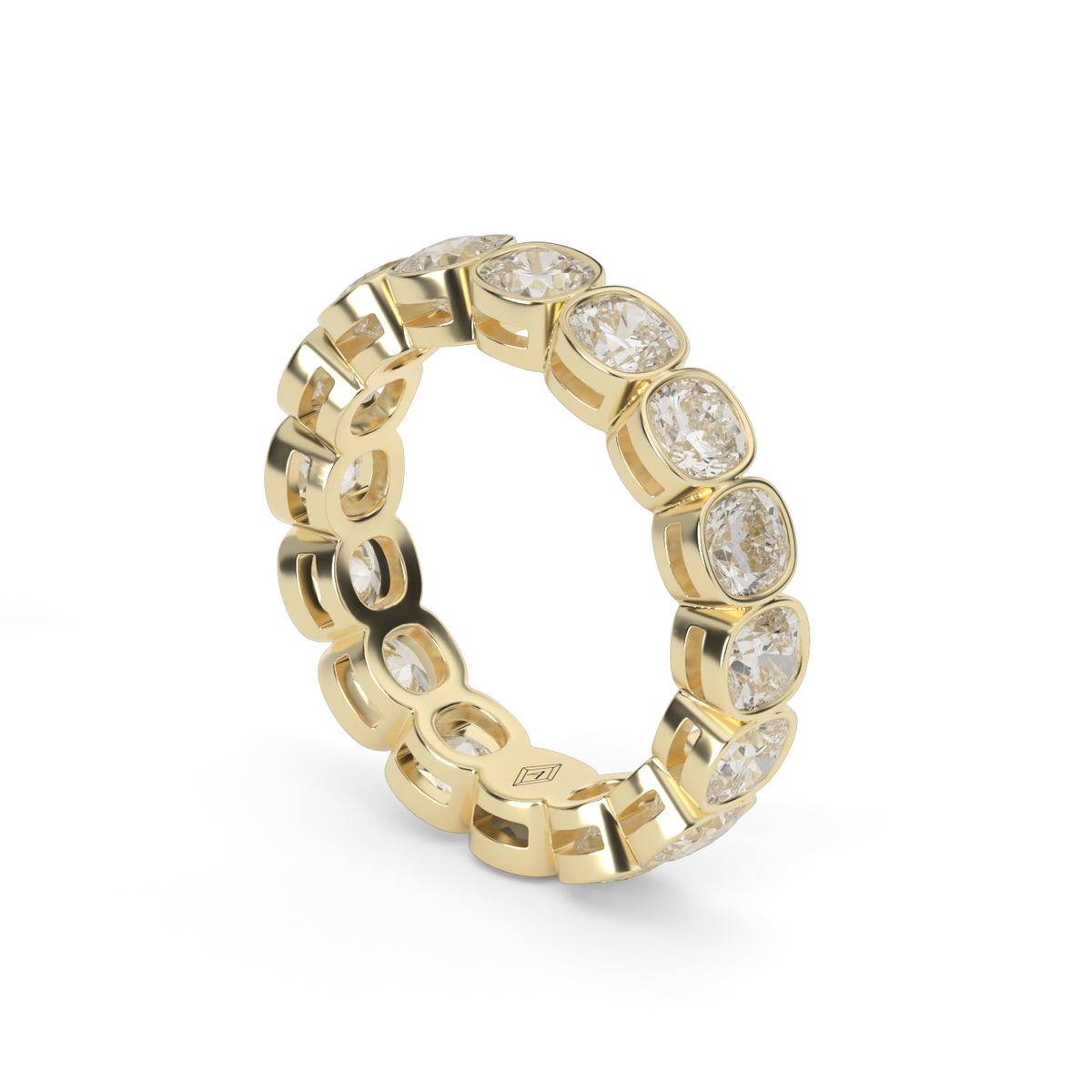 Cushion Cut Bezel Eternity Ring — 14K Yellow Gold / 4 / Lab Diamond (image)