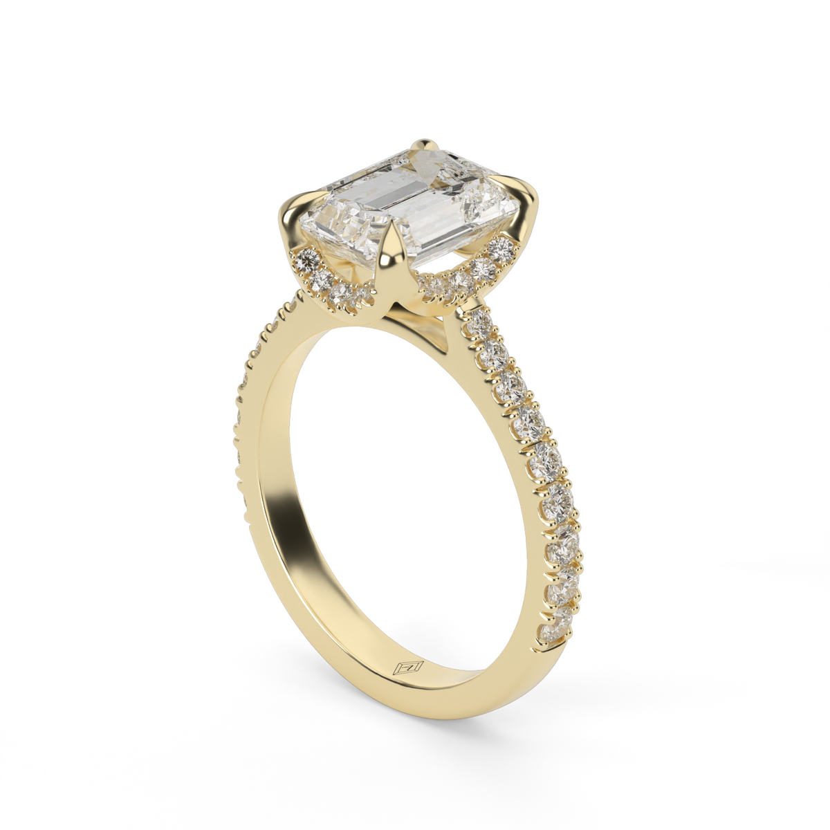 Hidden Halo Crown Engagement Ring — 14K Yellow Gold / Emerald / Lab Diamond (image)