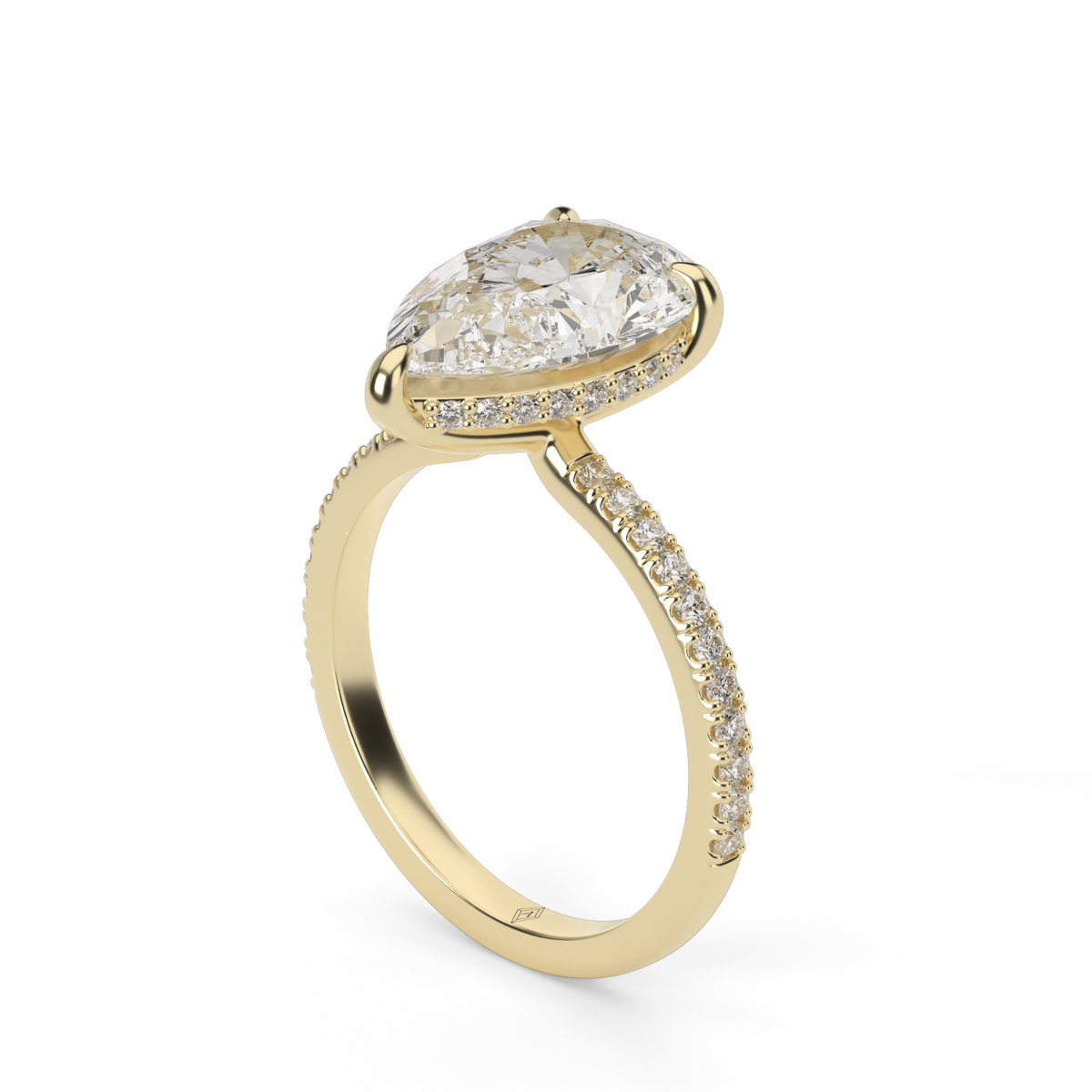 French Pave Hidden Halo Engagement Ring — 14K Yellow Gold / Pear / Lab Diamond (image)