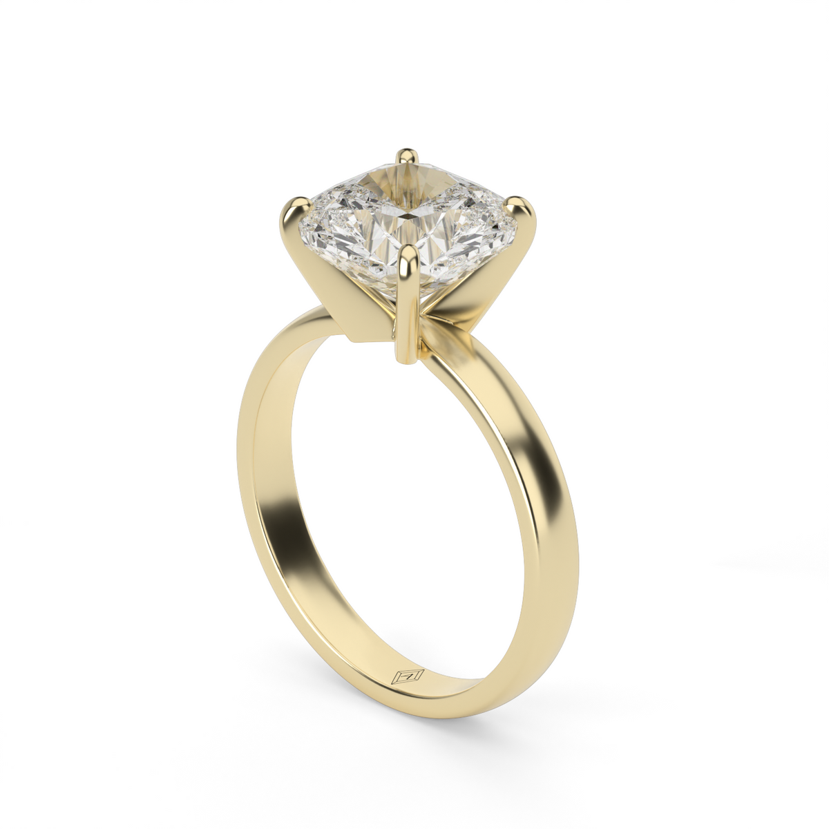 Comfort Fit Solitaire Engagement Ring (Six Prong) — 14K Yellow Gold / Cushion (image)
