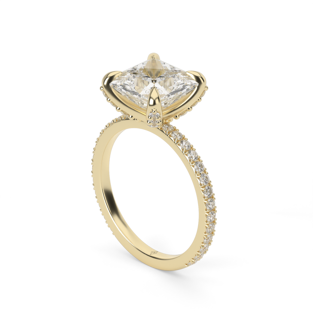 French Pavé Engagement Ring — 14K Yellow Gold / Princess / Lab Diamond (image)