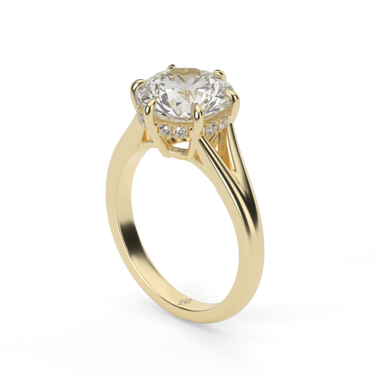Hidden Halo Six Prongs Engagement Ring — 14K Yellow Gold / Round / Lab Diamond (image)