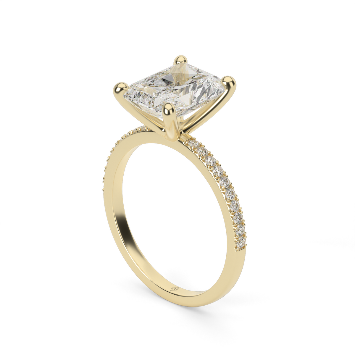 Petite French Cut Pave Engagement Ring — 14K Yellow Gold / Radiant / Lab Diamond (image)