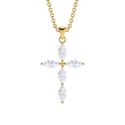 Yellow Gold Marquise Cut Diamond Cross Pendant With Prong Setting