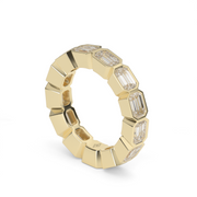 4 Carat Yellow  Gold Emerald Cut Diamond East-West Eternity Ring With Bezel Setting 
