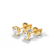 Yellow Gold Round Shape Diamond Stud Earring With Prong Setting