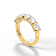 Five STone Yellow Gold Round Shape Diamond Anniversary Ring WIth Shared Prong Setting 