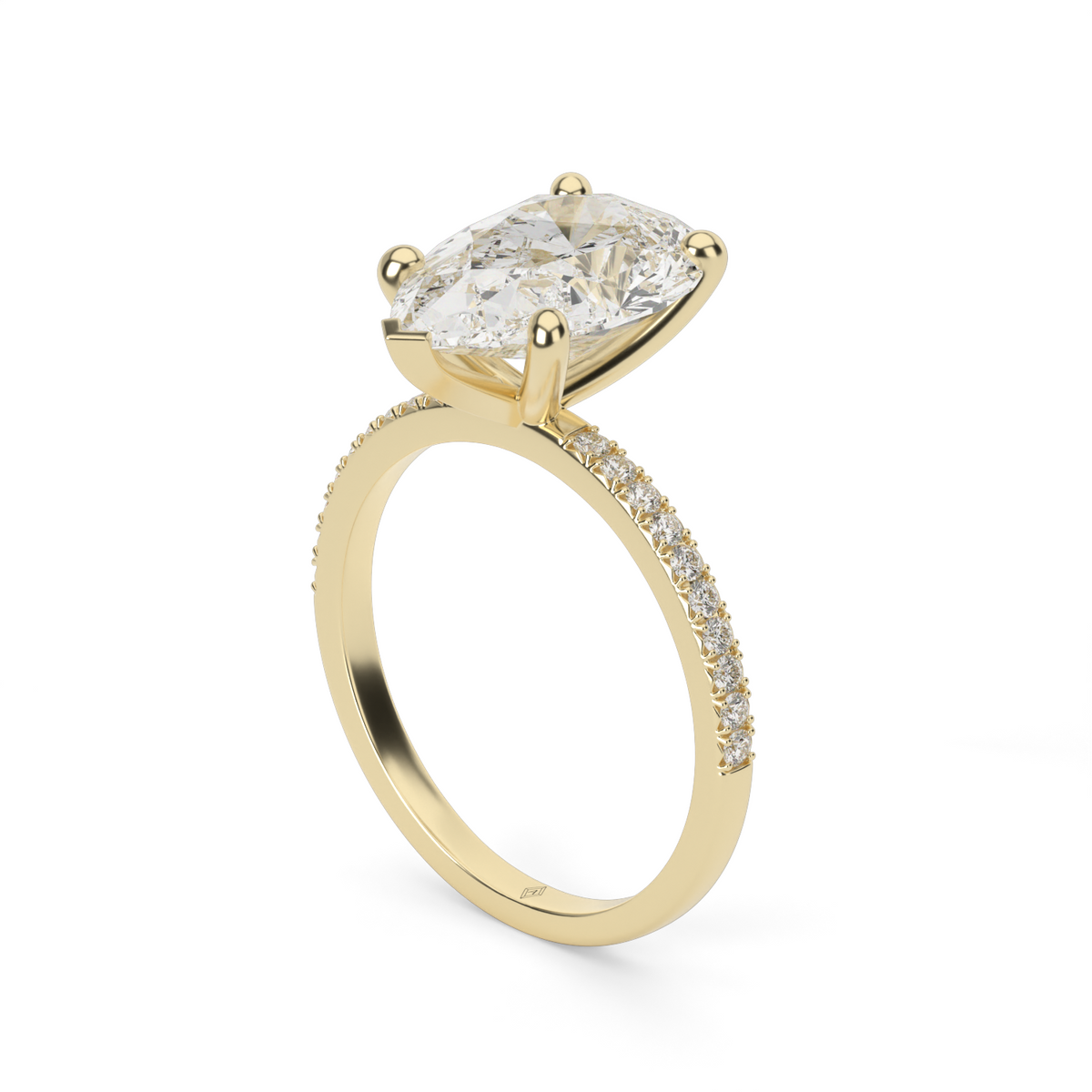 Petite French Cut Pave Engagement Ring — 14K Yellow Gold / Pear / Lab Diamond (image)