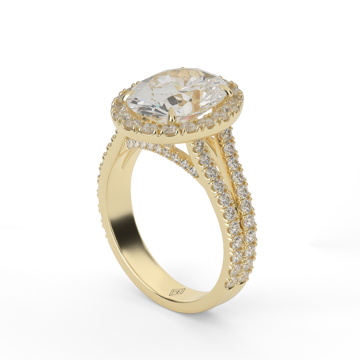 Split Band Diamond Halo Engagement Ring — 14K Yellow Gold / Oval / Lab Diamond (image)