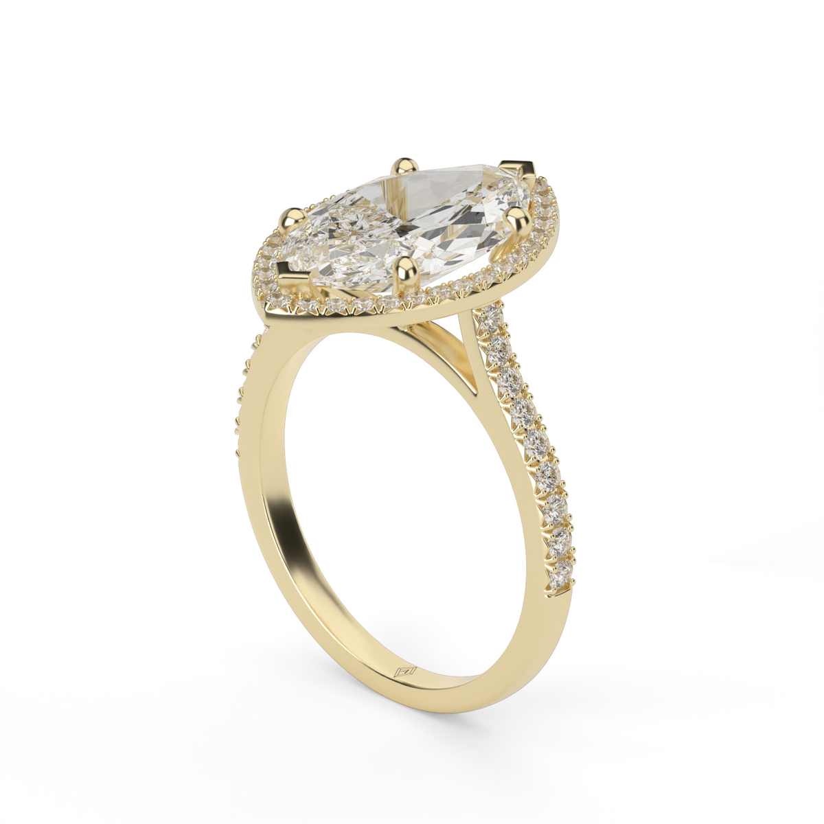 Halo Cushion Head  Pavé Engagement Ring — 14K Yellow Gold / Marquise / Lab Diamond (image)