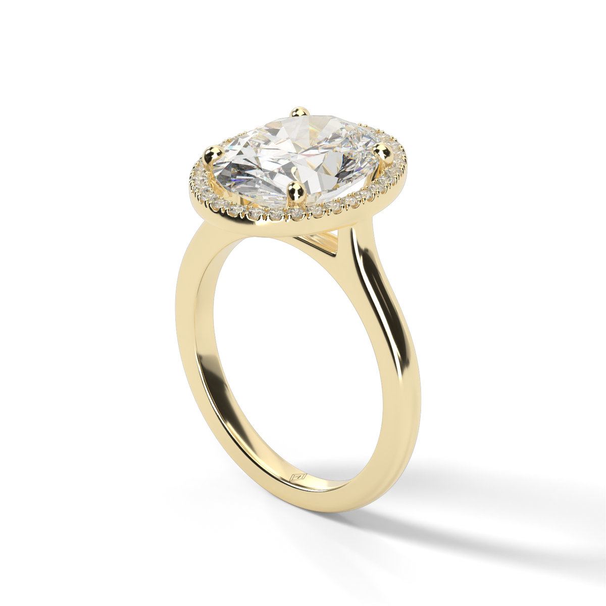 Pavé Halo Solitaire Shank  Engagement Ring — 14K Yellow Gold / Oval / Lab Diamond (image)