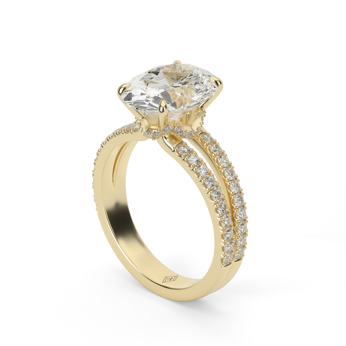 Split Shank   Pavé Engagement Ring — 14K Yellow Gold / Oval / Lab Diamond (image)