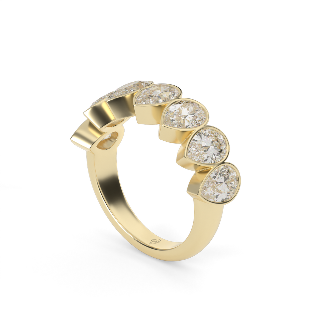 3.5 Carat Seven Stone Bezel Pear  Anniversary Ring — 14K Yellow Gold / Lab Diamond (image)
