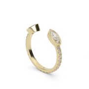 Yellow Gold Marquise And Round  Cut Diamond Open Band Ring/Band With Bezel And U Cut Setting