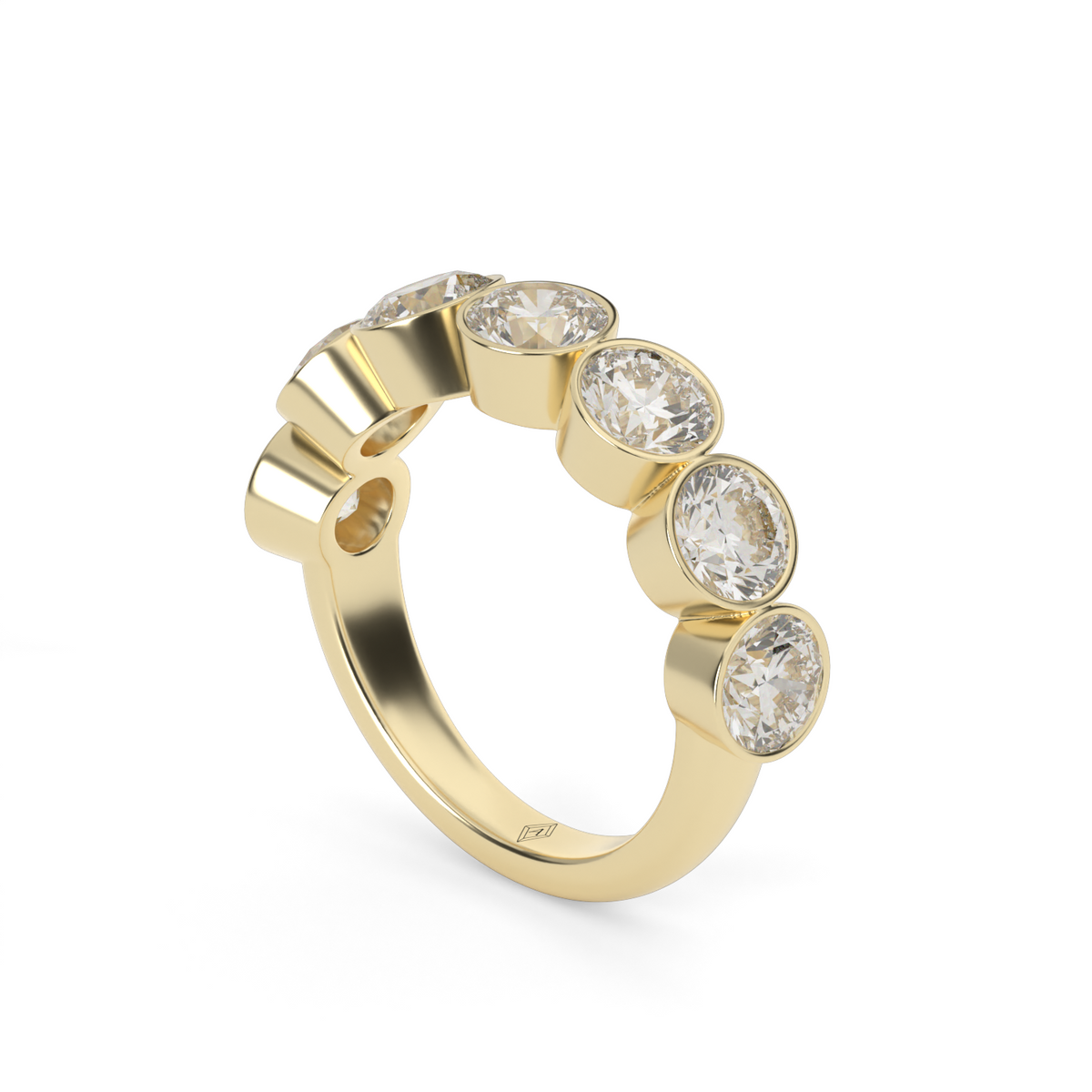 3.5 Carat Seven Stone Bezel Round  Anniversary Ring — 14K Yellow Gold / Lab Diamond (image)