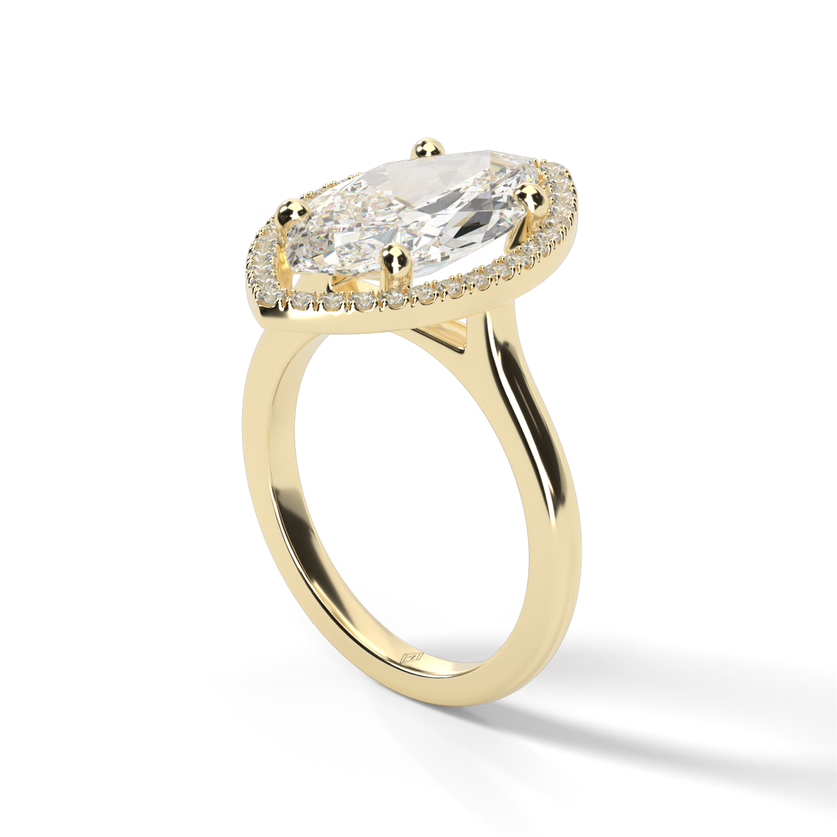 Pavé Halo Solitaire Shank  Engagement Ring — 14K Yellow Gold / Marquise / Lab Diamond (image)