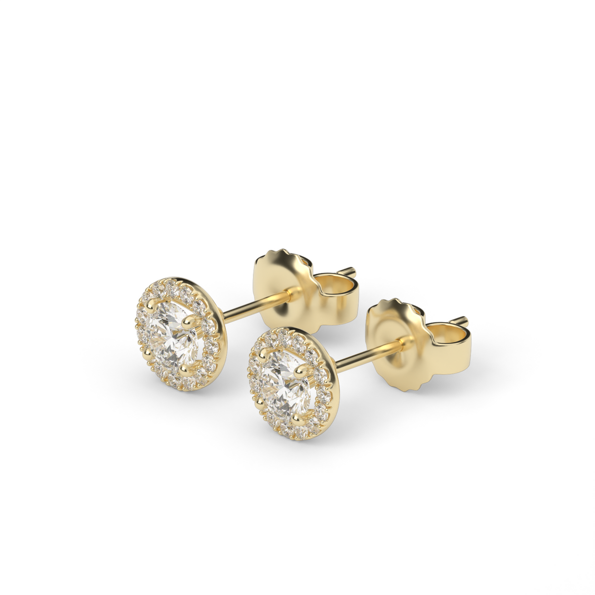 Elegant Halo Diamond Stud Earrings — 14K Yellow Gold / Lab Diamond (image)