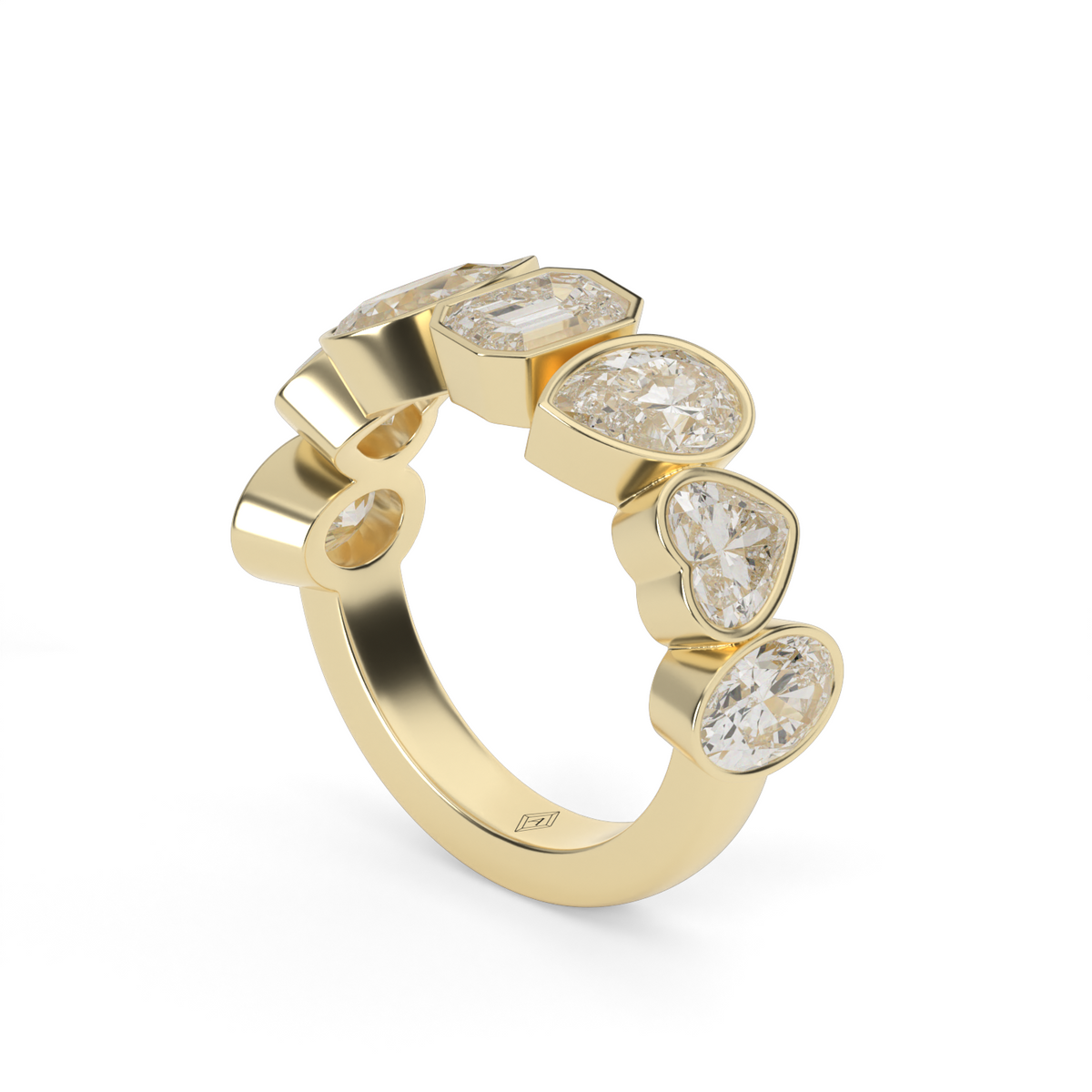3.5 Carat Mixed Shape Diamond Bezel Anniversary Ring — 14K Yellow Gold / Lab Diamond (image)