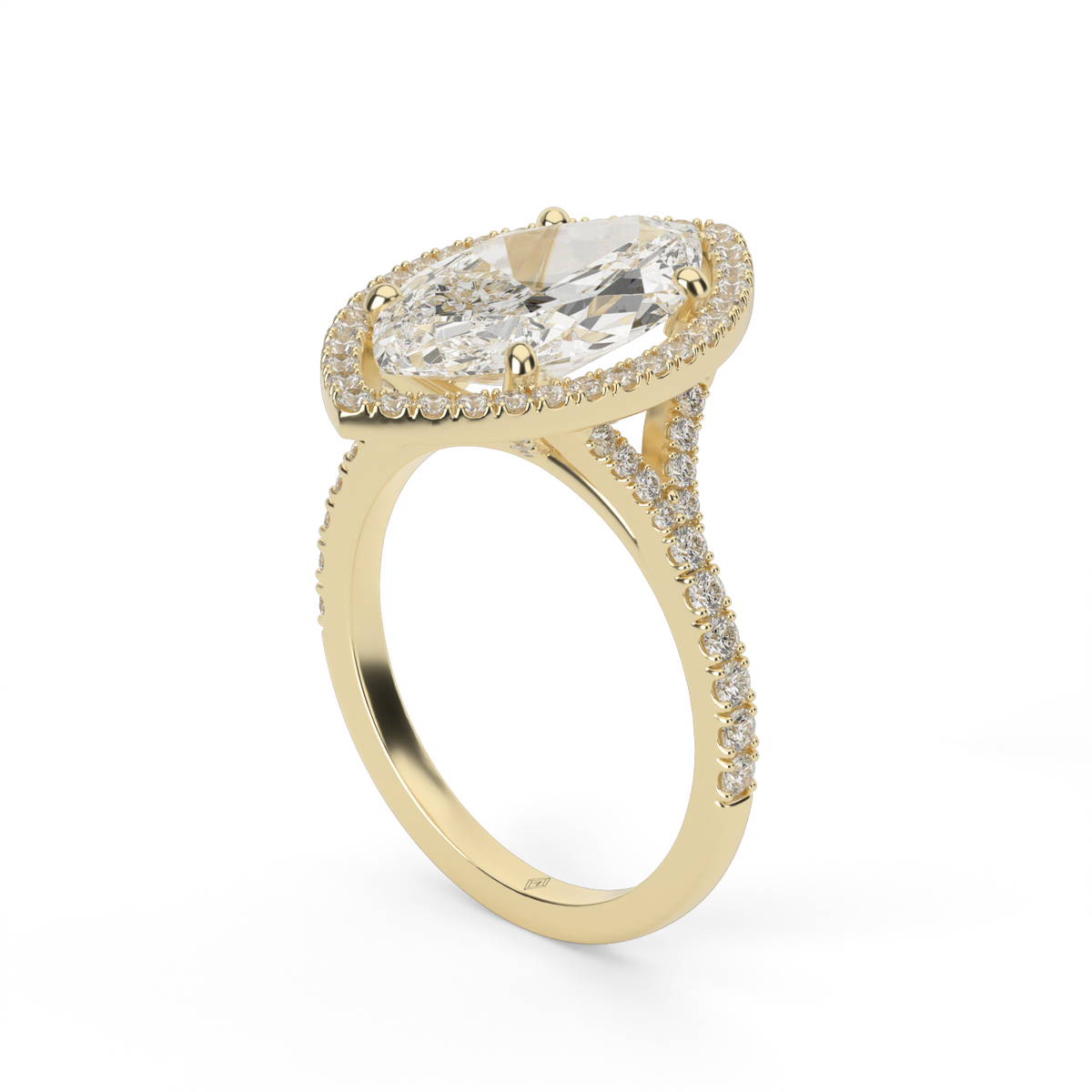 Halo Engagement Ring With Split Shank — 14K Yellow Gold / Marquise / Lab Diamond (image)
