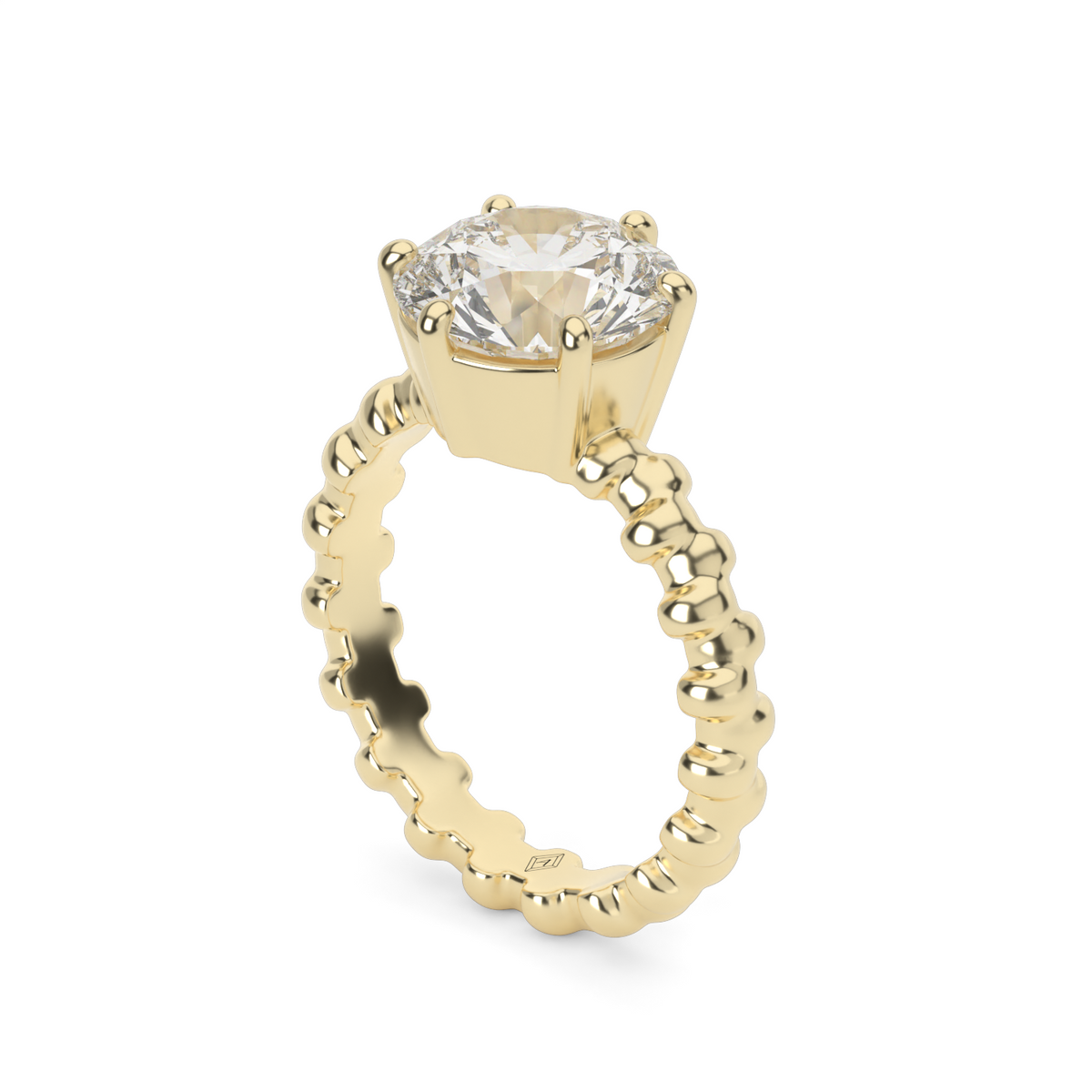 Beaded Band Solitaire Engagement Ring — 14K Yellow Gold / Round (image)
