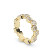 4 Carat Yellow Gold Asscher Cut Diamond Eternity Ring/Band With Bezel Setting.