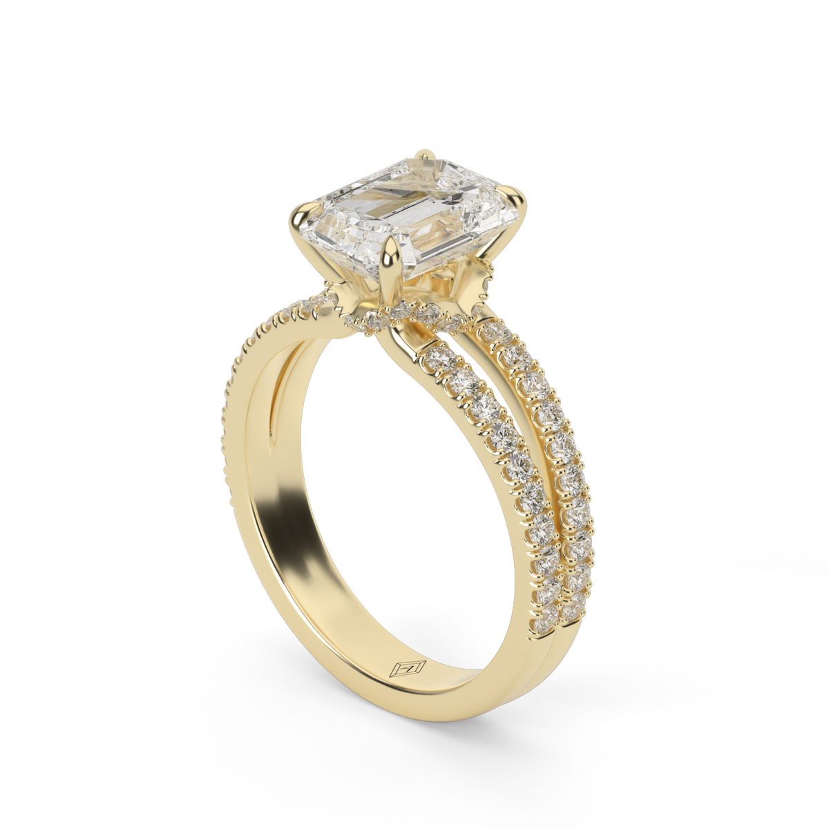 Split Shank   Pavé Engagement Ring — 14K Yellow Gold / Emerald / Lab Diamond (image)