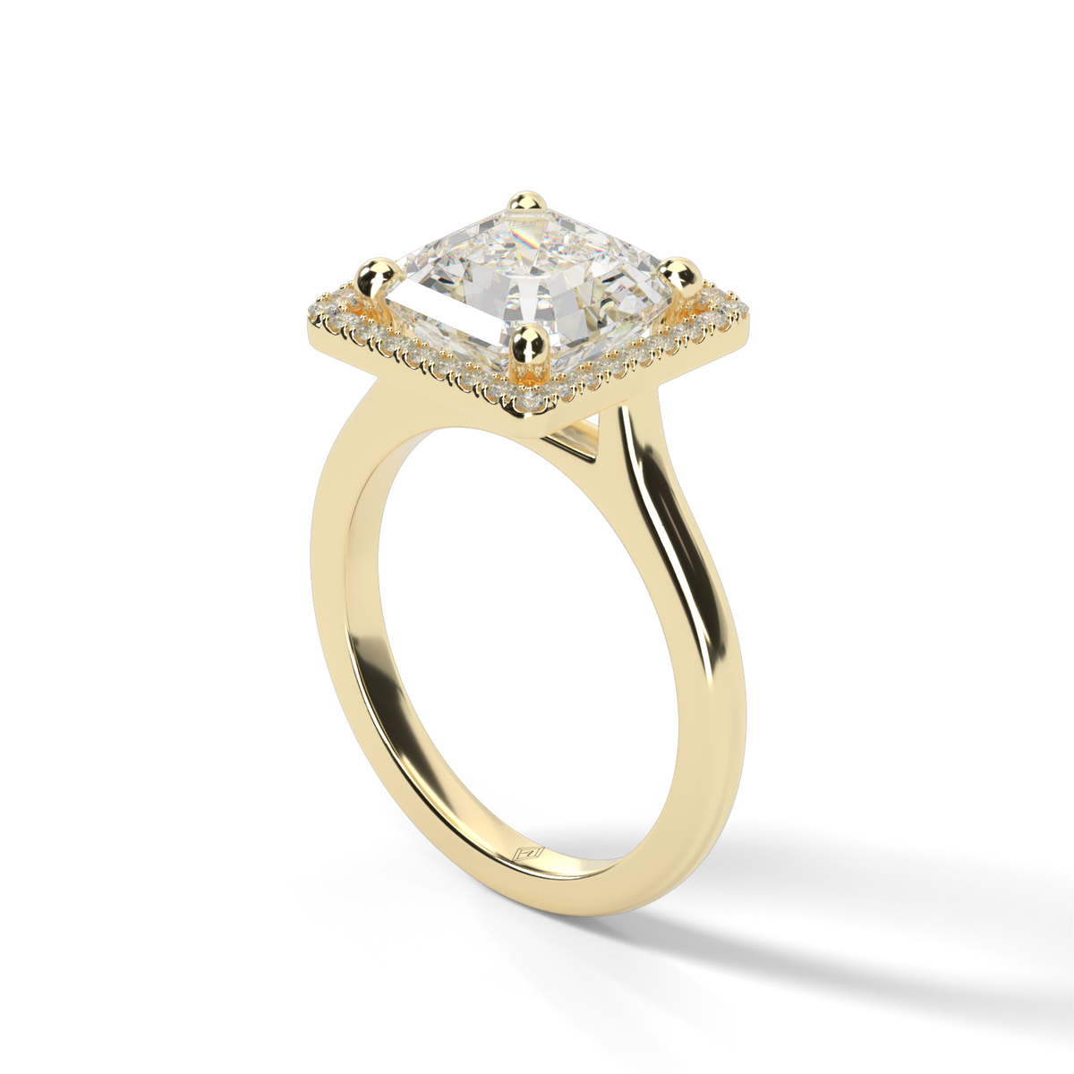 Pavé Halo Solitaire Shank  Engagement Ring — 14K Yellow Gold / Asscher / Lab Diamond (image)