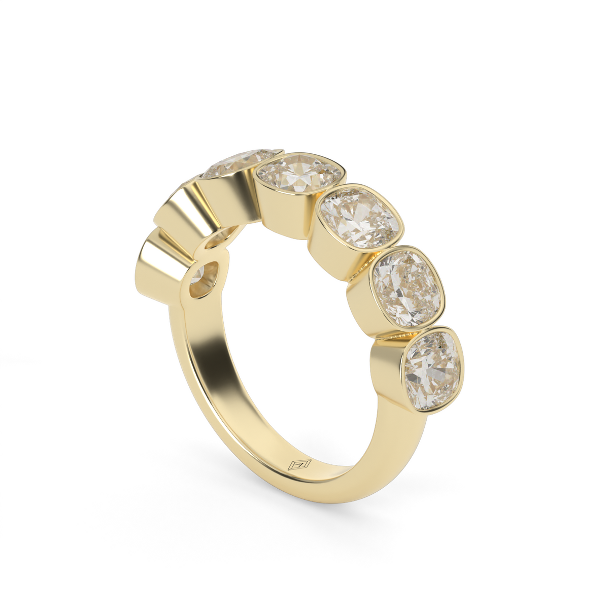 3.5 Carat Seven Stone Bezel Cushion  Anniversary Ring — 14K Yellow Gold / Lab Diamond (image)