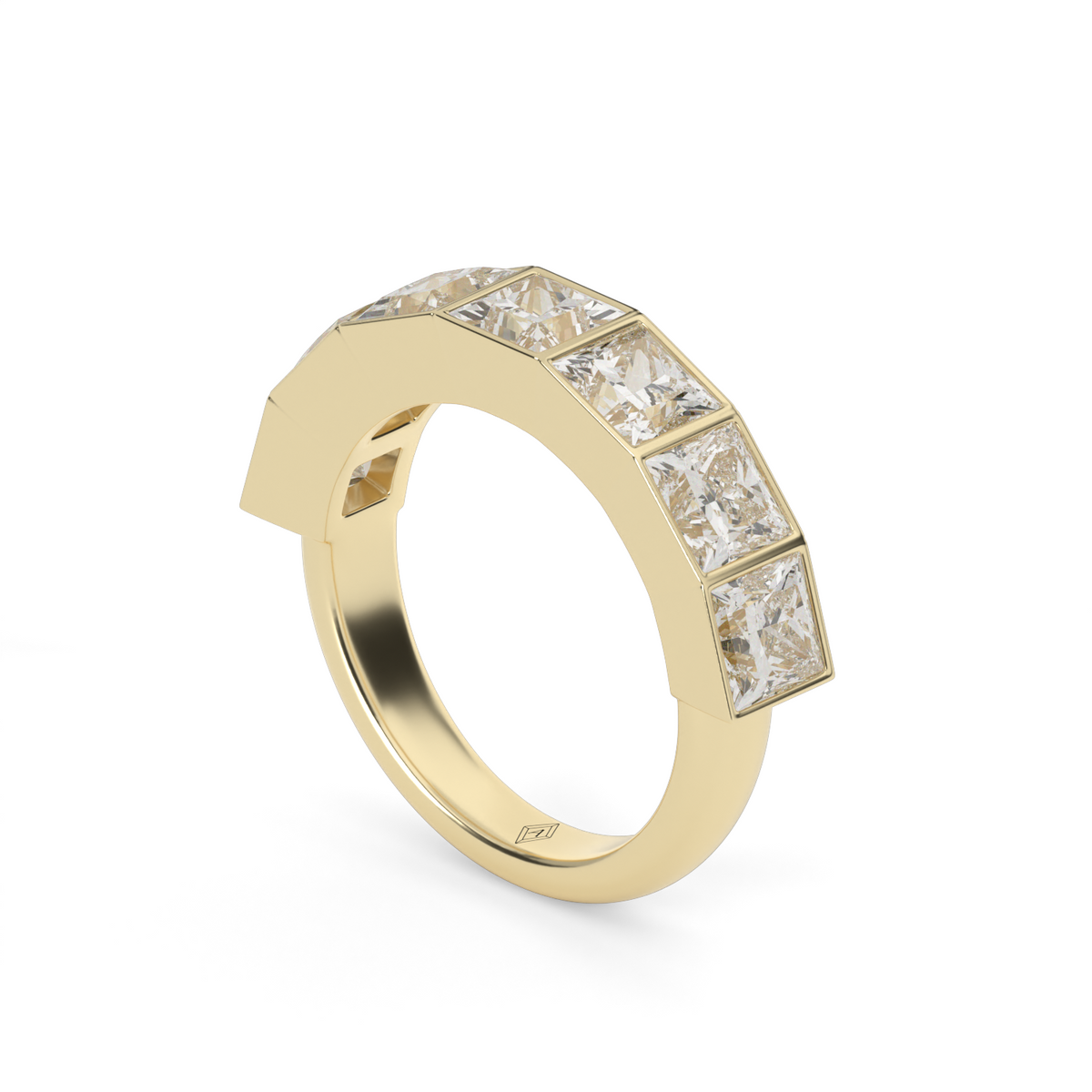 3.5 Carat Seven Stone Bezel Princess Cut  Anniversary Ring — 14K Yellow Gold / Lab Diamond (image)