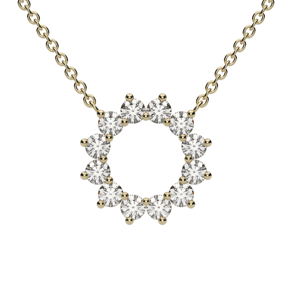 Sunflower Style Round Diamond Pendant — 14K Yellow Gold / Lab Diamond (image)