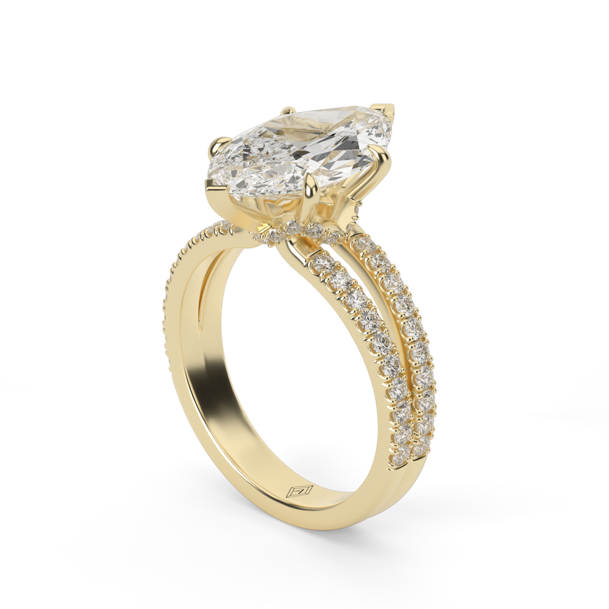 Split Shank   Pavé Engagement Ring — 14K Yellow Gold / Marquise / Lab Diamond (image)