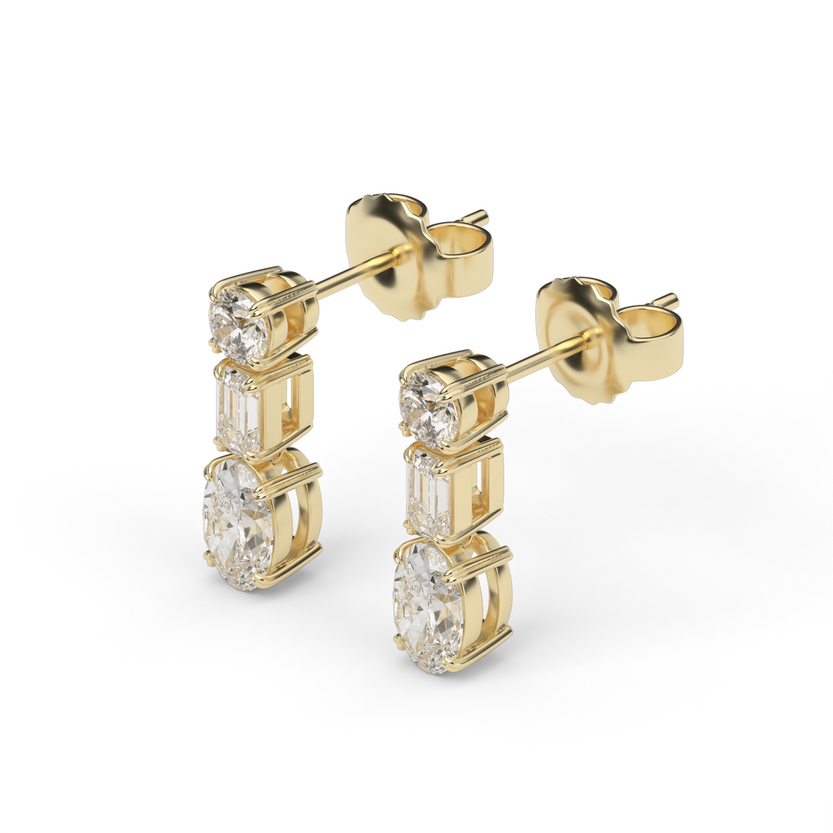 Round, Emerald & Oval Drop Earrings — 14K Yellow Gold / Lab Diamond (image)