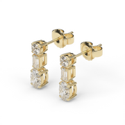 Yellow Gold Round, Emerald And Oval Cut Diamond Drop Earrings With Prong Setting