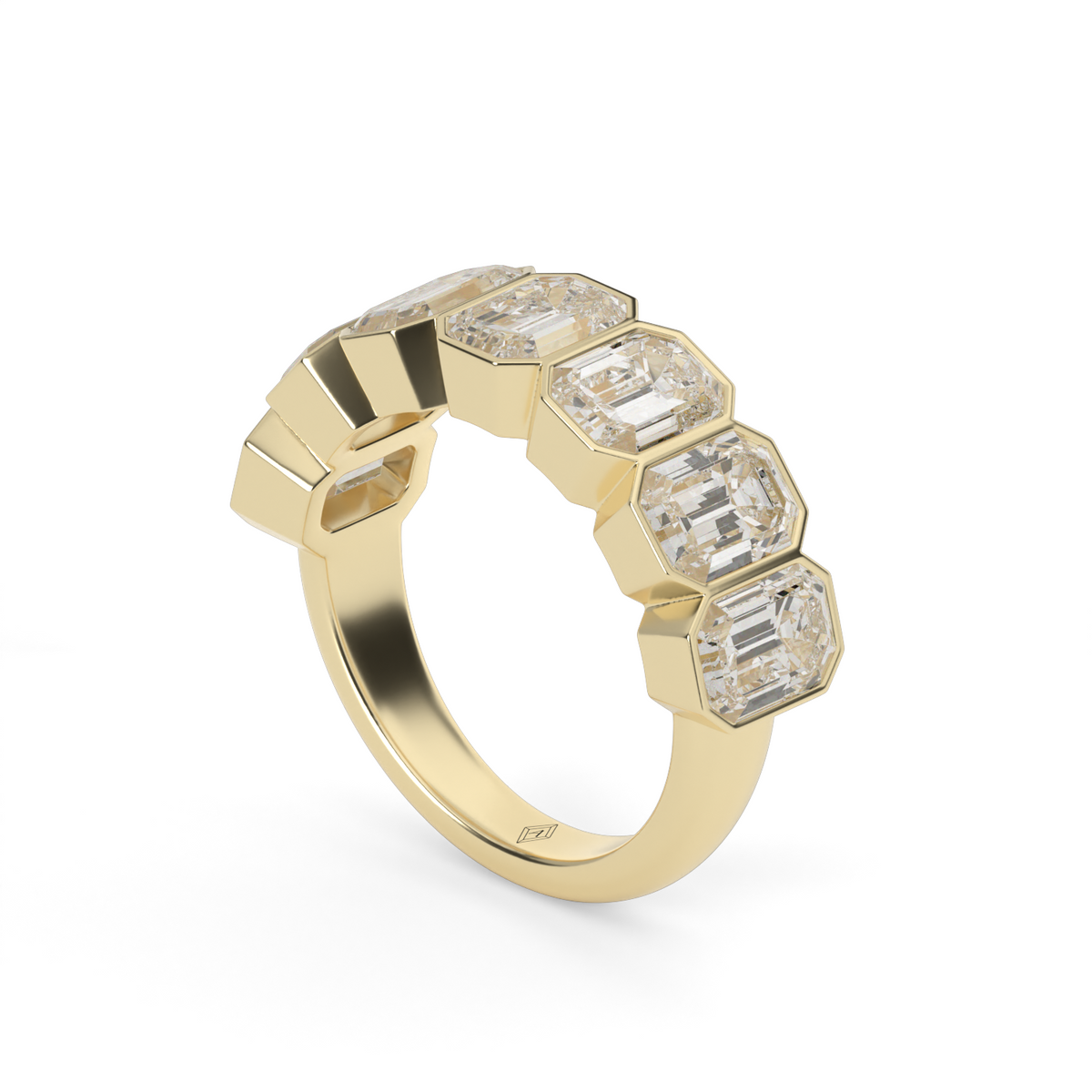 3.5 Carat Seven Stone Bezel Emerald  Anniversary Ring — 14K Yellow Gold / Lab Diamond (image)
