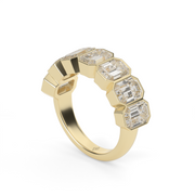 3.5 Carat Yellow Gold  Seven Stone Emerald Cut Diamond Anniversary Ring/Band With Bezel Setting