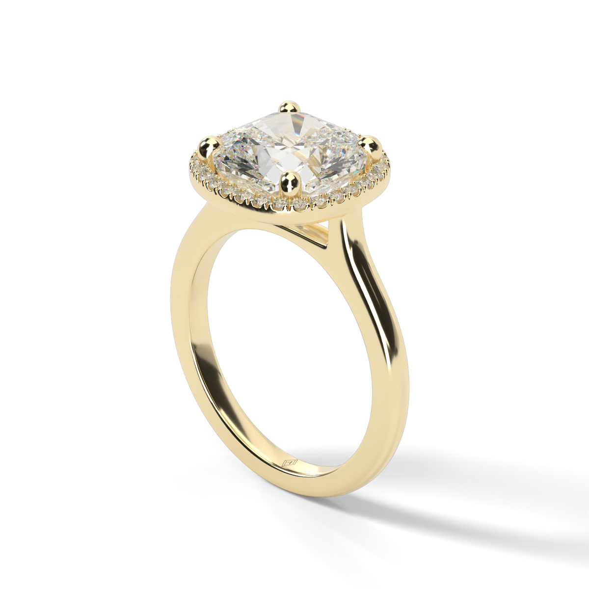 Pavé Halo Solitaire Shank  Engagement Ring — 14K Yellow Gold / Cushion / Lab Diamond (image)