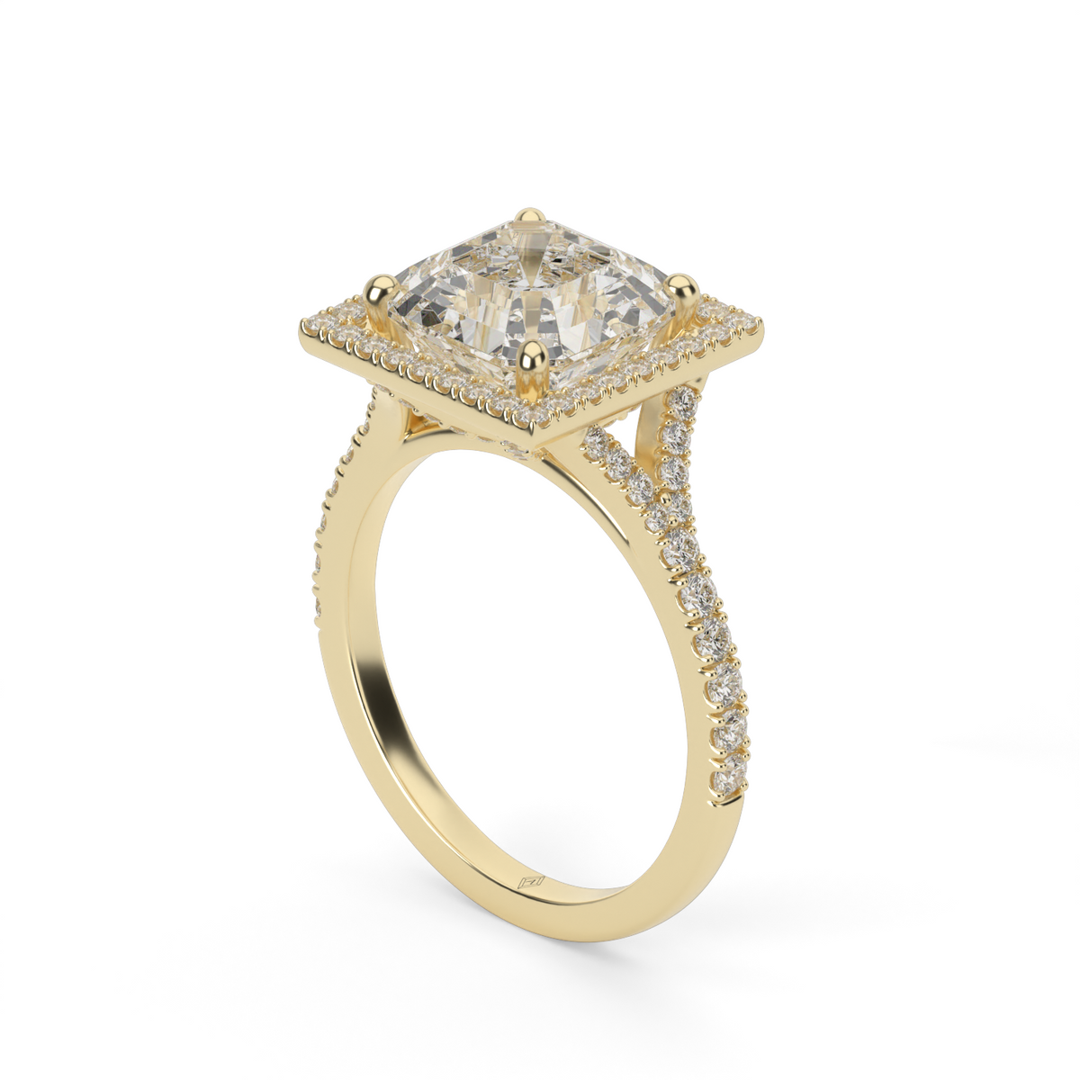 Halo Engagement Ring With Split Shank — 14K Yellow Gold / Asscher / Lab Diamond (image)