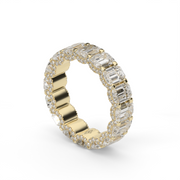 White Gold Emerald Cut Diamond Pave Eternity Ring/Band With  Shared Prong Setting.