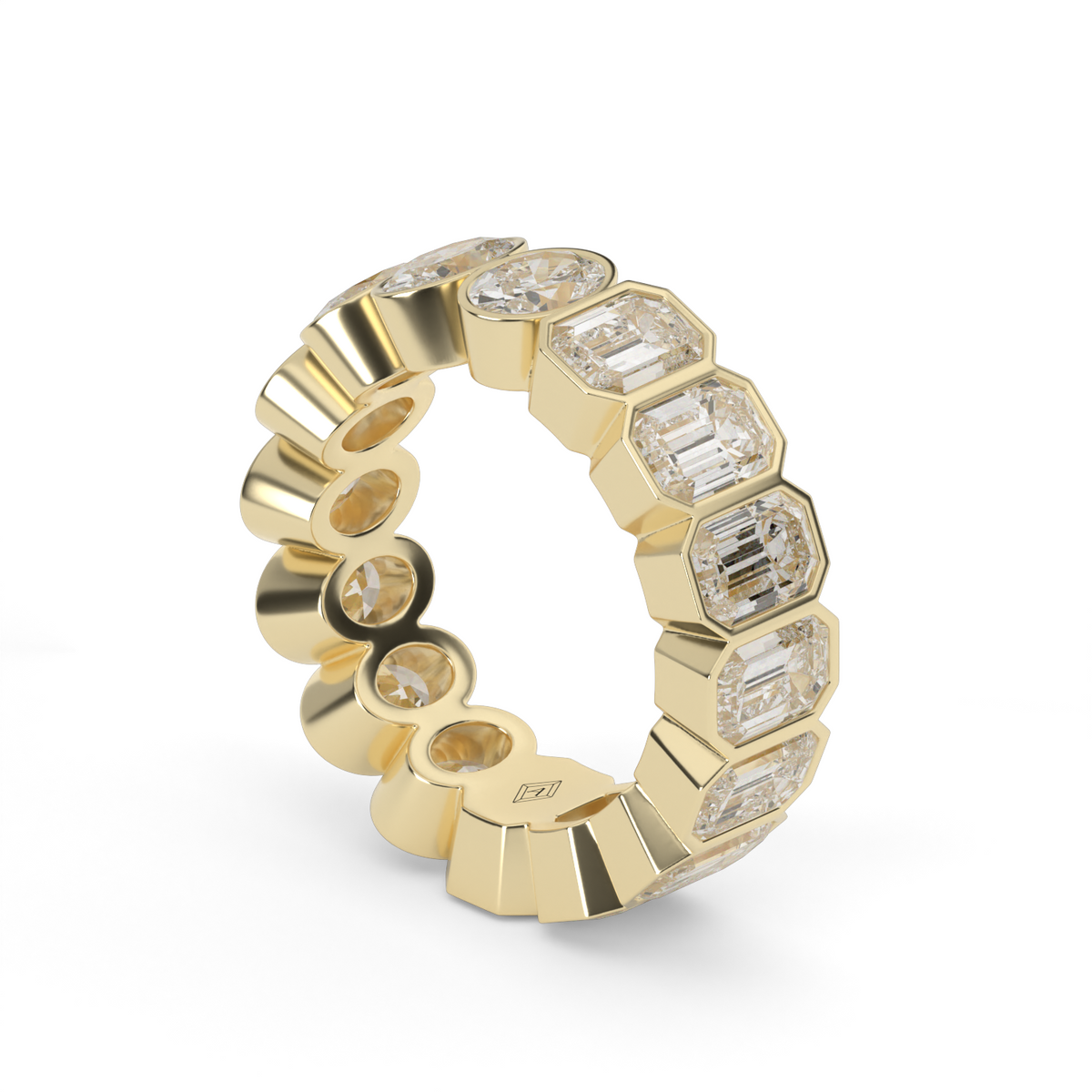 5 Carat Emerald and Oval Bezel Eternity Ring — 14K Yellow Gold / Lab Diamond (image)