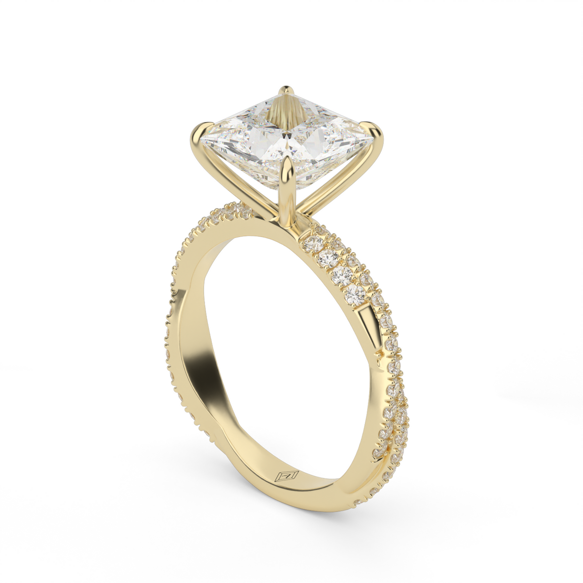 Pavé Twist Diamond Engagement Ring — 14K Yellow Gold / Princess / Lab Diamond (image)