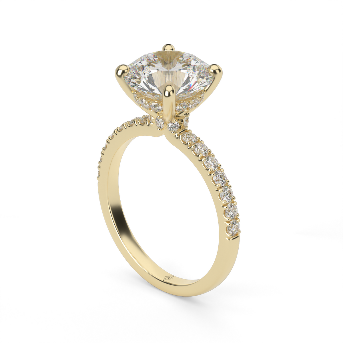 Crown Pavé Hidden Halo Engagement Ring — 14K Yellow Gold / Round / Lab Diamond (image)